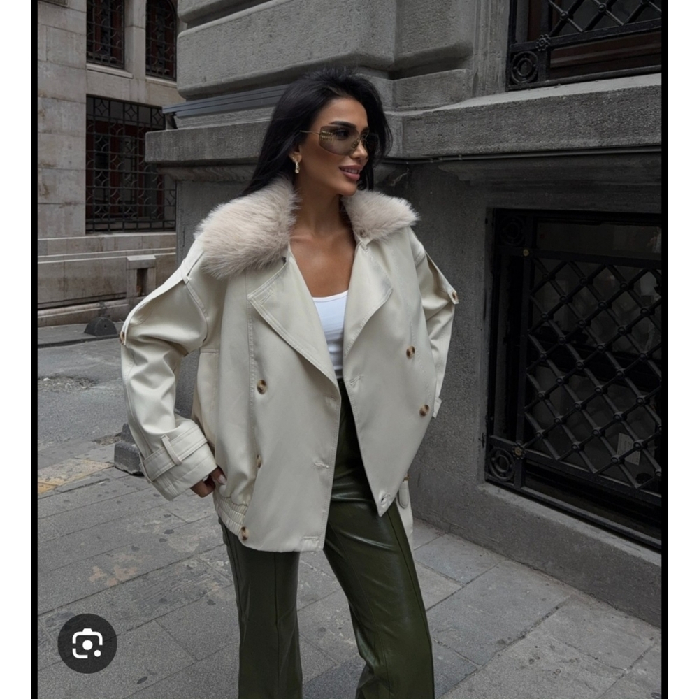 Zara Quilted Trench Coat With Faux Fur Collar